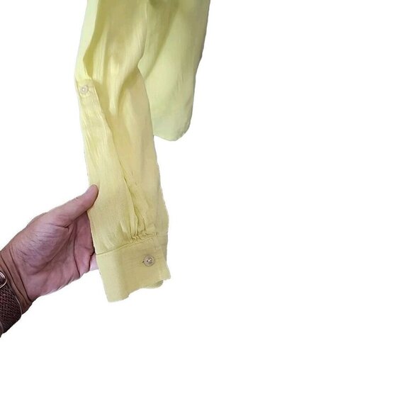 Talbots Top Yellow Gauzy Button Up Roll Tab Sleeves Lightweight Women's Medium - Picture 7 of 9